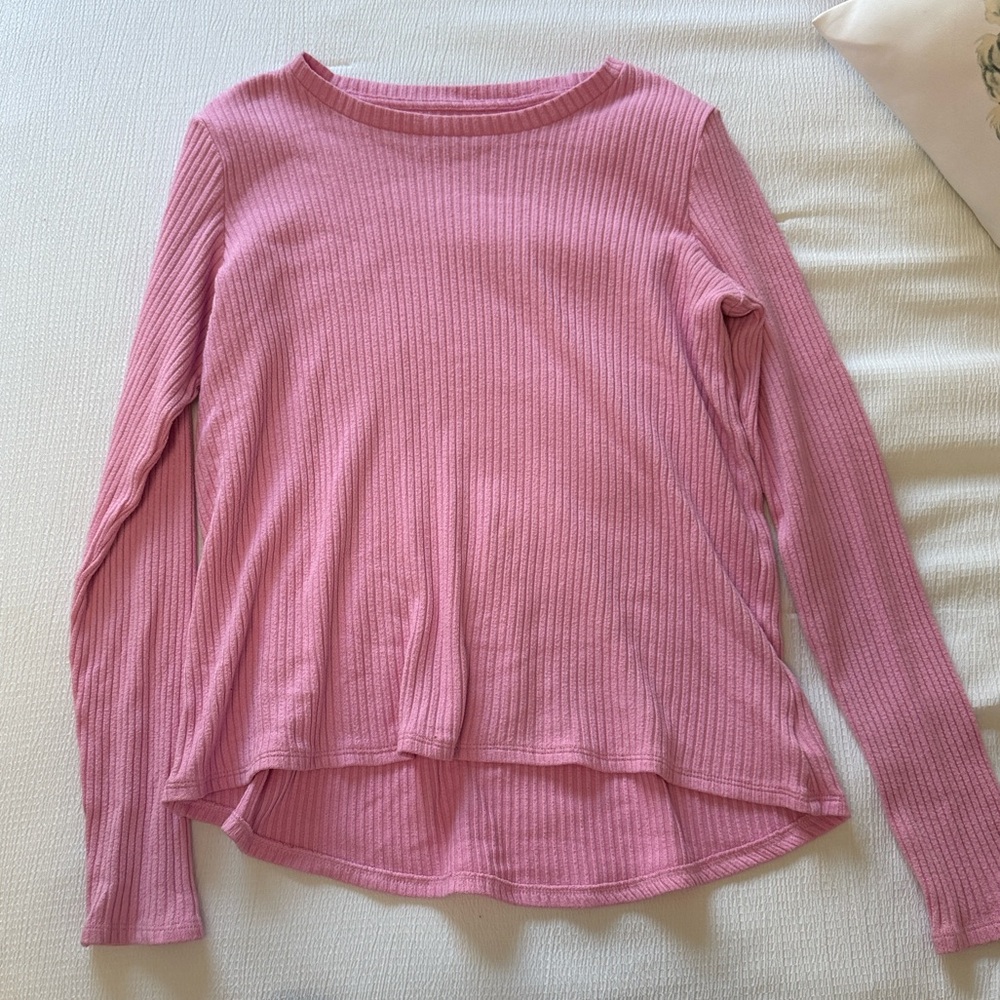 American Eagle Outfitters Ribbed Pink Long Sleeve Tee